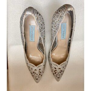 Betsey Johnson SB Elsa Rhinestone Silver Stiletto Heels Bling Women's 9 M